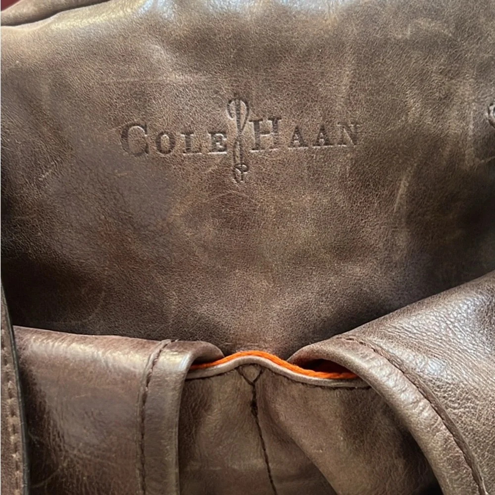 Cole Haan Dark Brown Leather Messenger Tote with Front Flap Pockets